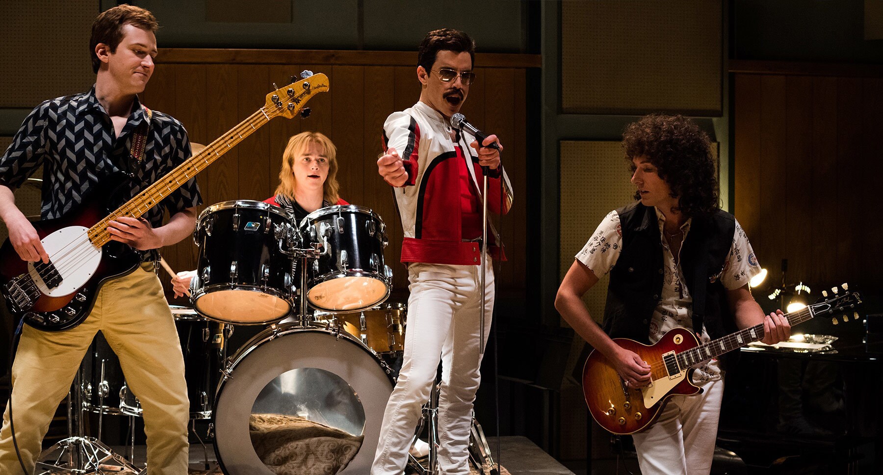Actors Rami Malek (as Freddie Mercury) and Gwilym Lee (as Brian May) in the movie "Bohemian Rhapsody"