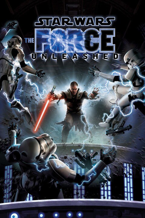 Galen Marek force pushes a group of Stormtroopers on the poster for Star Wars: The Force Unleashed.