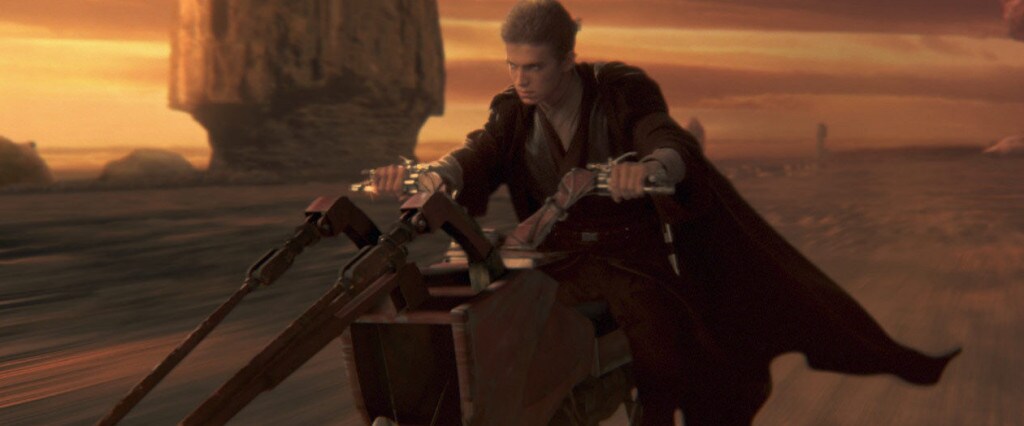 Anakin rushing on a swoop to save his mother