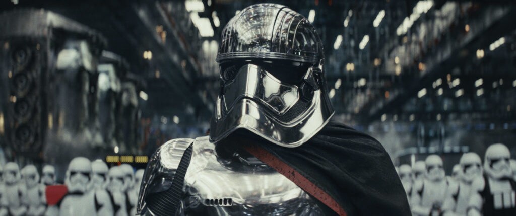 Captain Phasma leads First Order troops in Star Wars: The Last Jedi.
