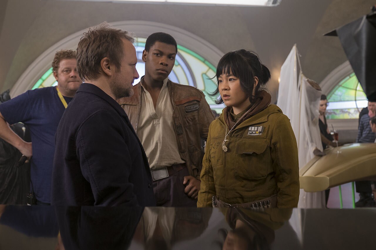 Kelly Marie Tran as Rose and John Boyega as Finn behind the scenes of The Last Jedi.