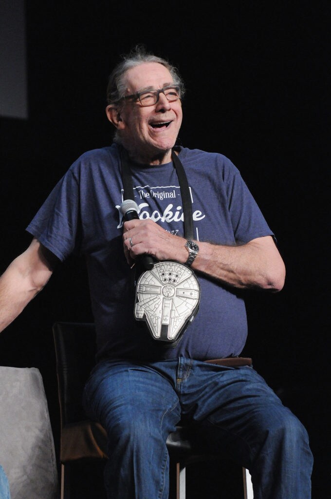 Chewbacca actor Peter Mayhew, sits on stage at Star Wars Celebration Orlando's 40 Years of Star Wars panel.