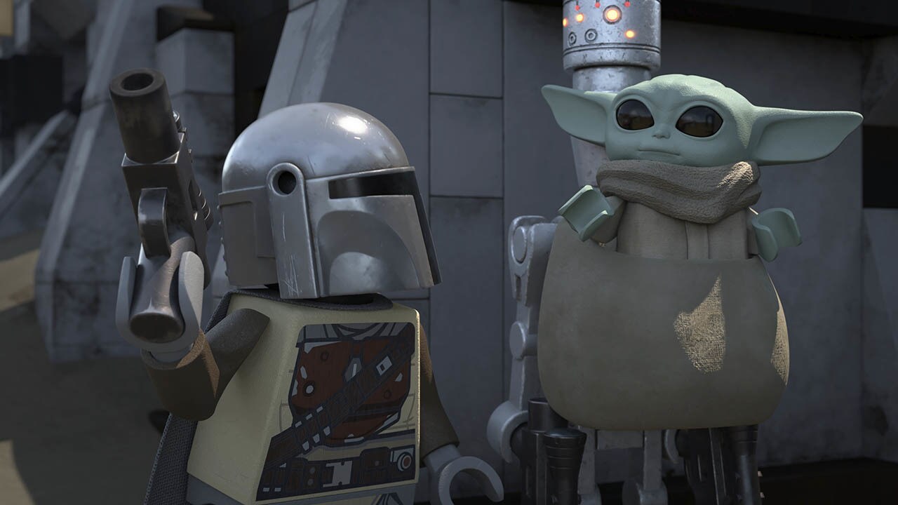 The Mandalorian and Grogu in the LEGO Star Wars Holiday Special