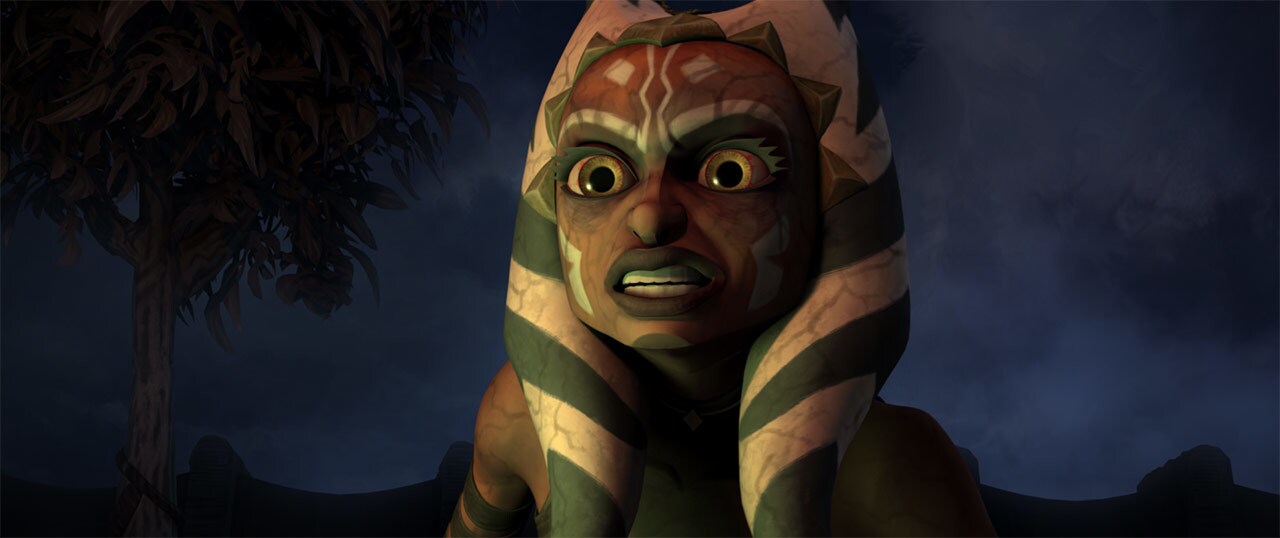 Ahsoka Tano, wide-eyed and corrupted by the dark power of the Son.