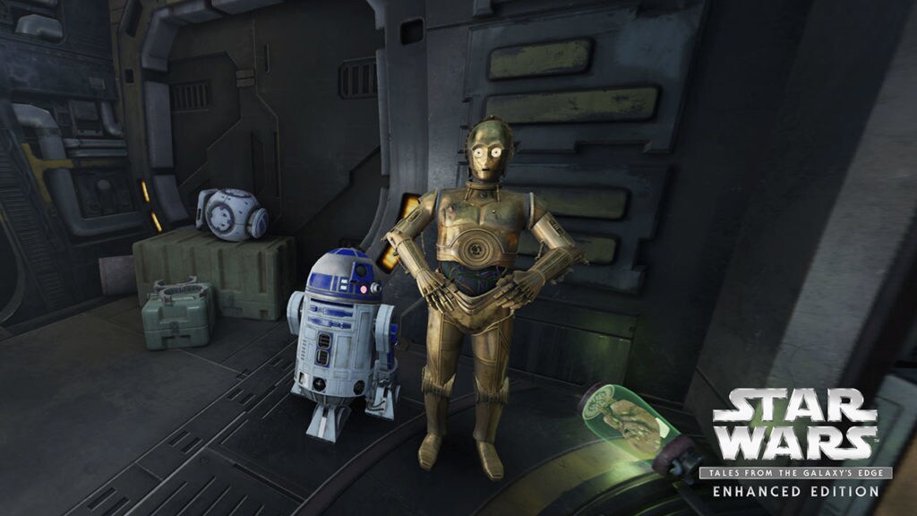 R2-D2 and C-3PO in Star Wars: Tales from the Galaxy's Edge.