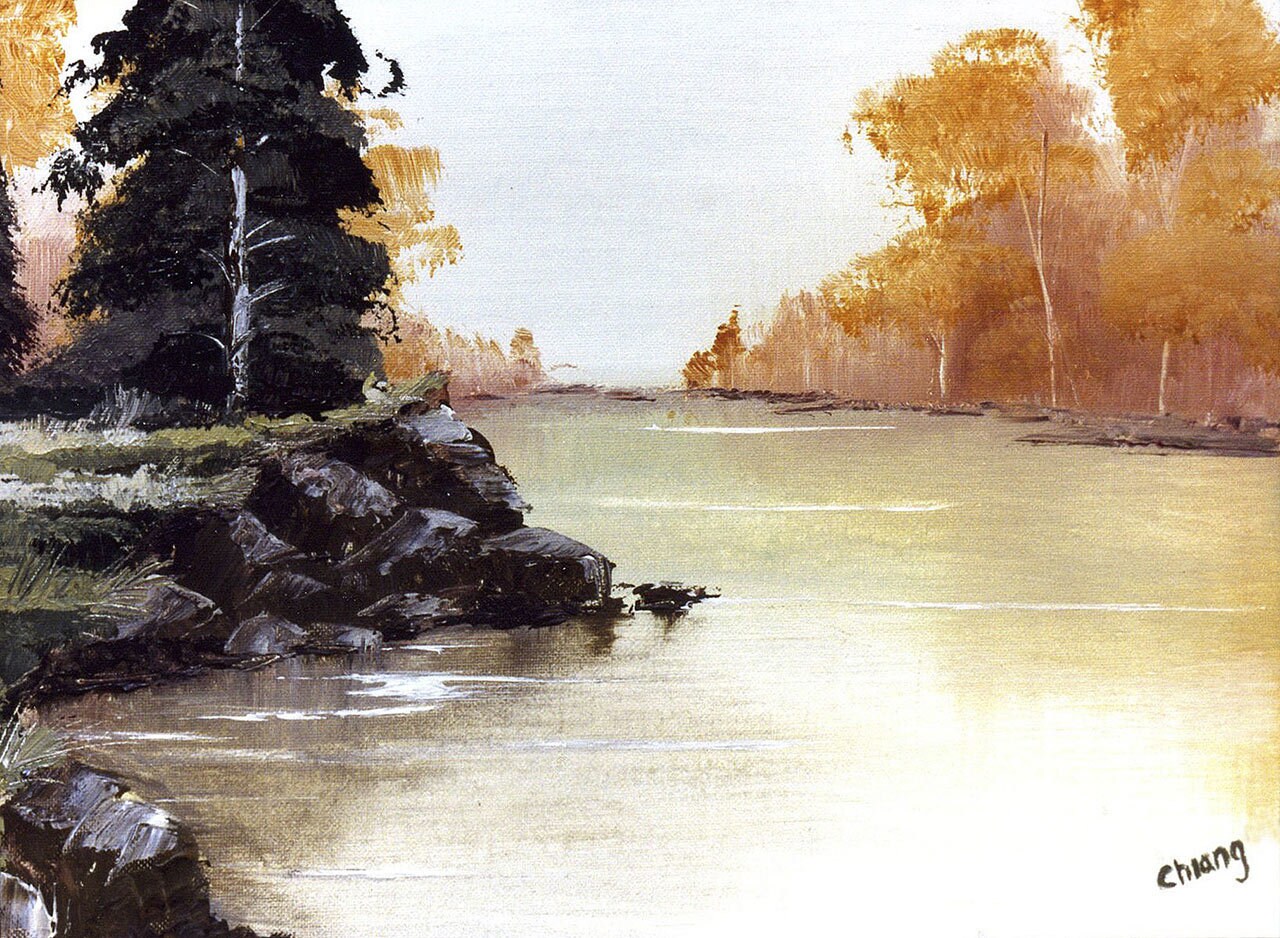 Painting of a river by a 17-year-old Doug Chiang.