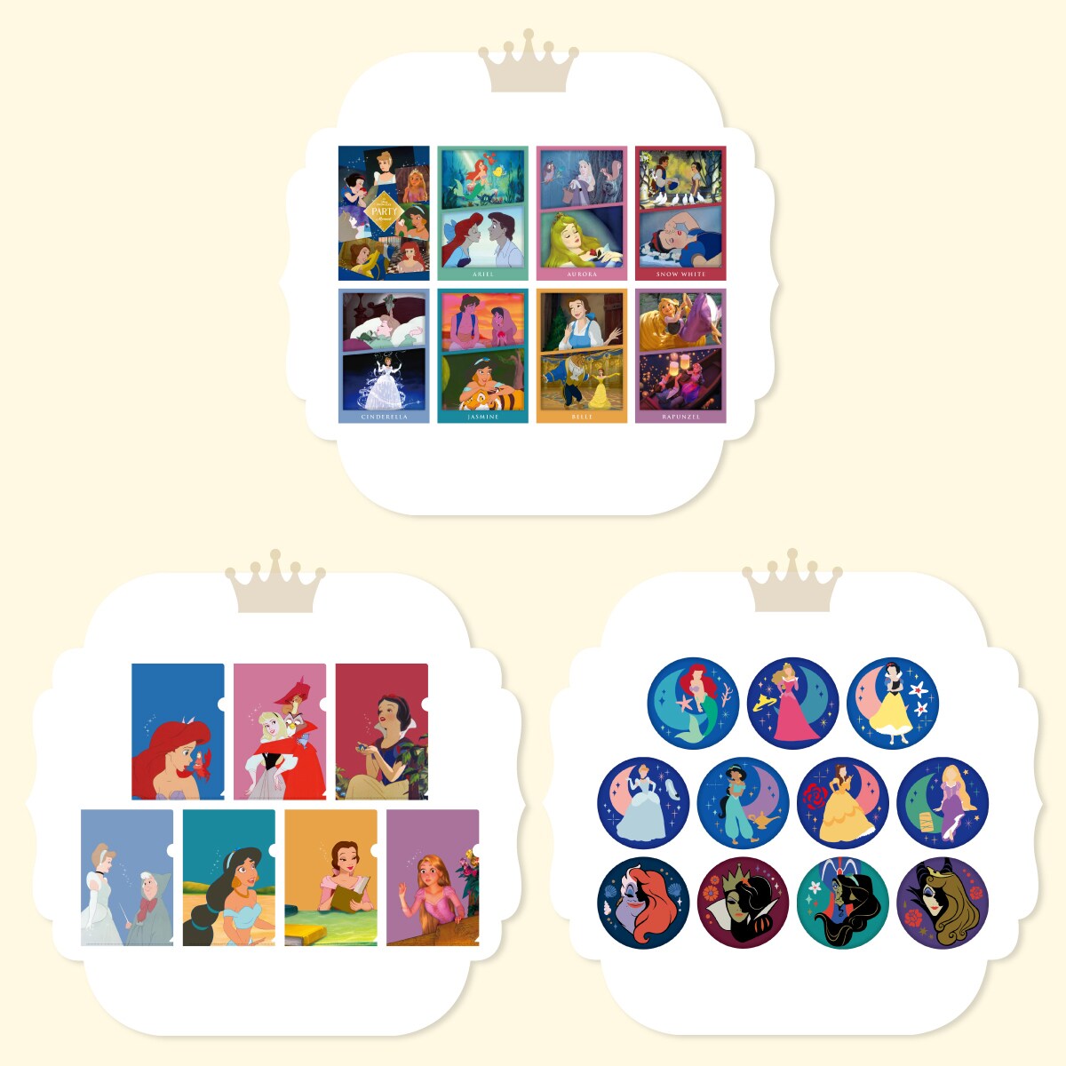 販売商品一覧：上からポストカード／クリアファイル／缶バッジ