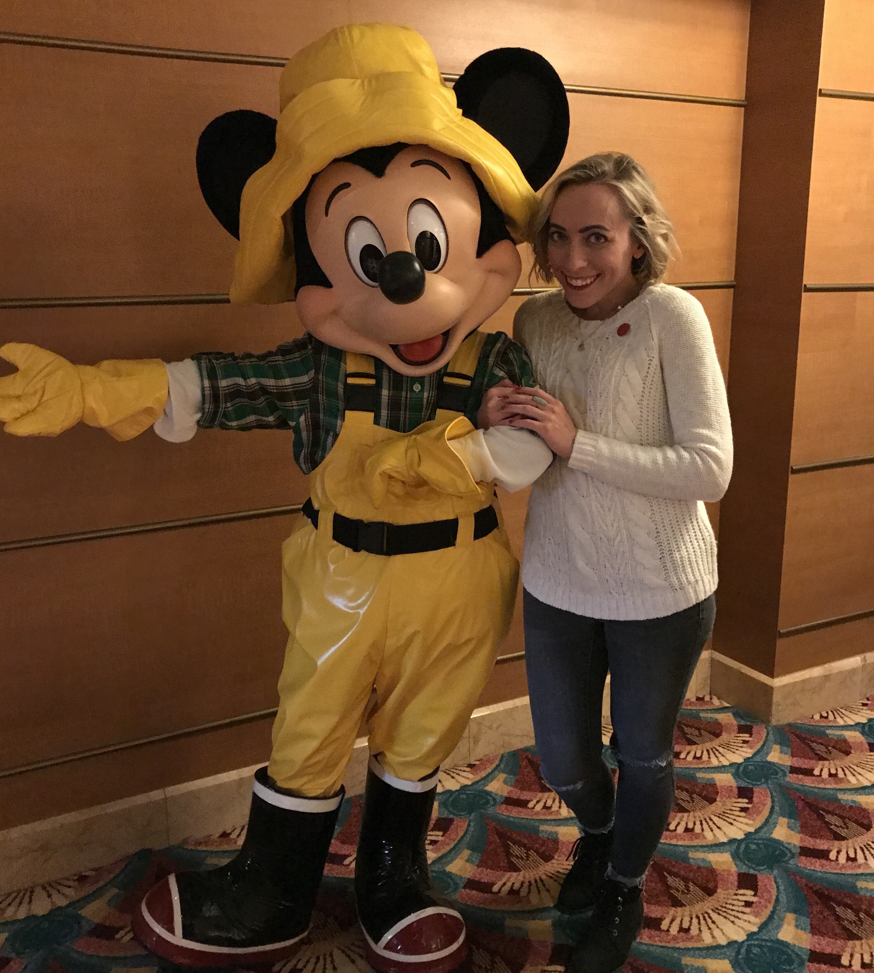 Fisherman Mickey Mouse and Oh My Disney Host Michelle Lema on the Disney Wonder