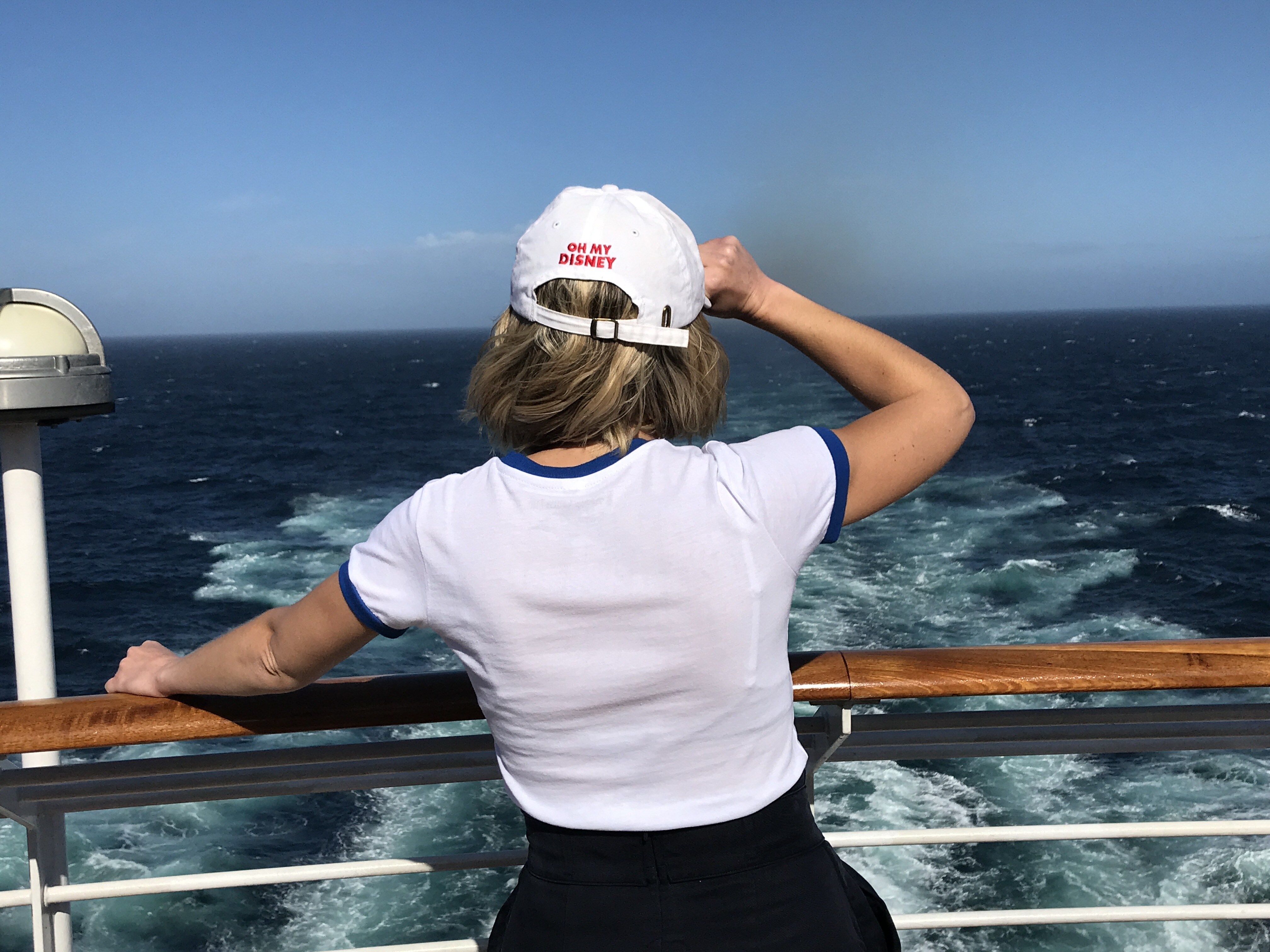 Disney Wonder Day at Sea with Host on Deck Wearing Oh My Disney Hat