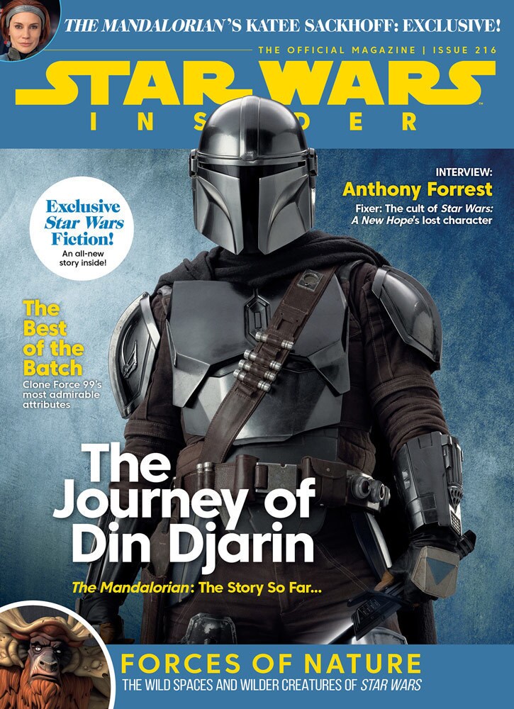 The Mandalorian on the cover of Star Wars Insider #216 newsstand edition.