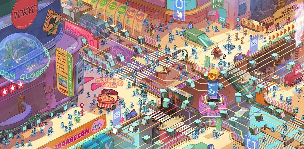 Concept art of Internet "information highway" for Ralph Breaks The Internet