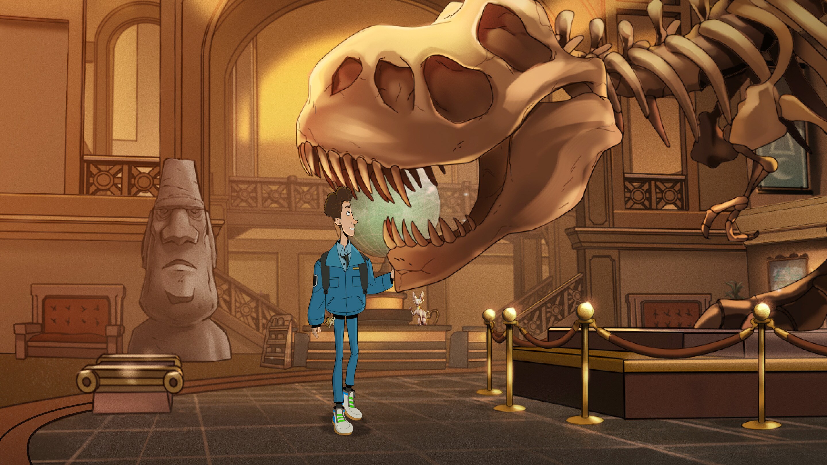Nick Daley (voiced by Joshua Bassett) with Rex in 20th Century Studios' NIGHT AT THE MUSEUM: KAHMUNRAH RISES AGAIN