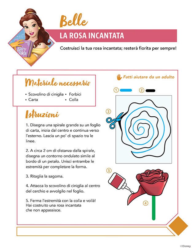 Istruzioni per creare una rosa incantata fatta di carta.