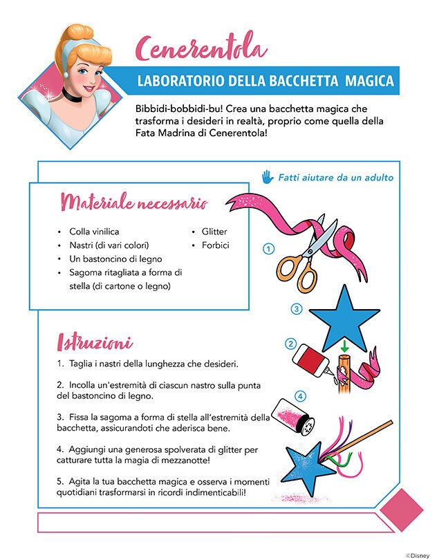 Istruzioni per realizzare una bacchetta magica come quella della Fata Madrina di Cenerentola.