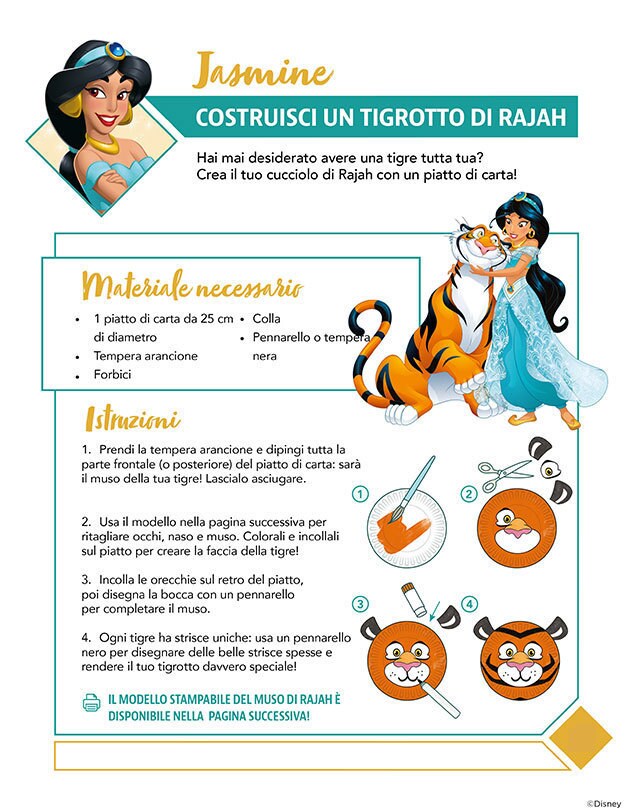 Istruzioni per realizzare un cucciolo di tigre con un piatto di carta, colori e altri materiali semplici da trovare.
