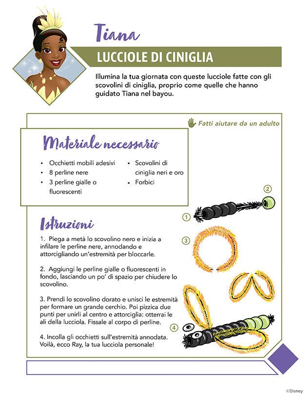 Istruzioni per creare lucciole con scovolini e perline.