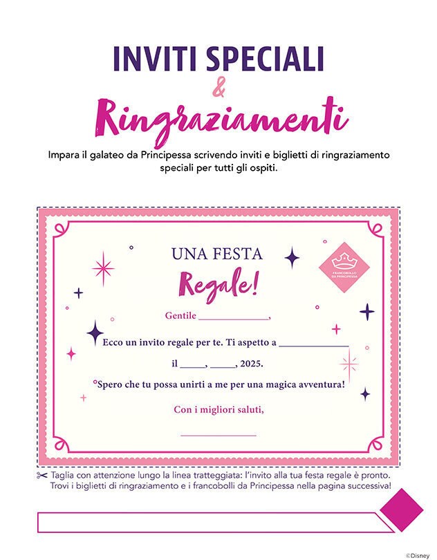 Attività creativa per realizzare inviti e biglietti di ringraziamento come una vera Principessa.