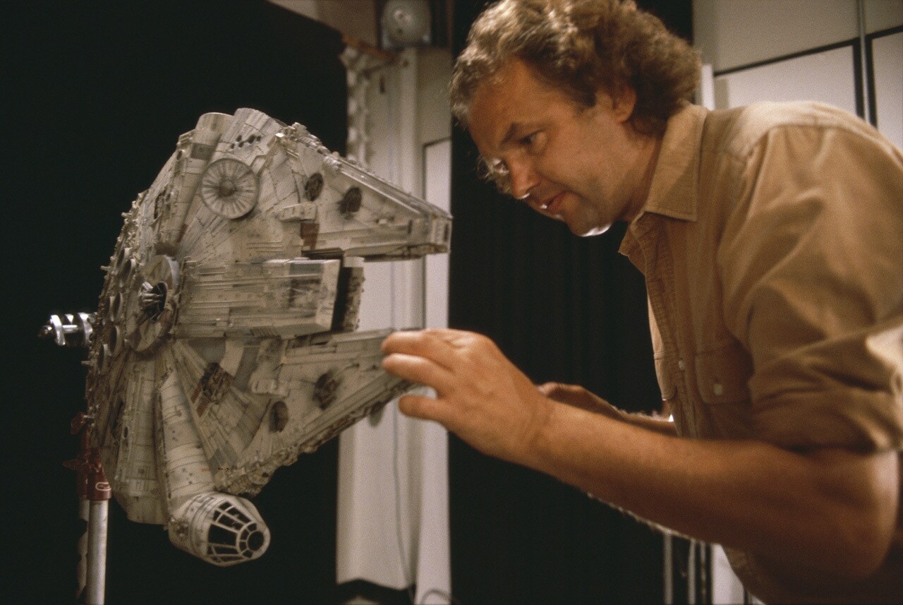 The Millennium Falcon being set up for Return of the Jedi filming