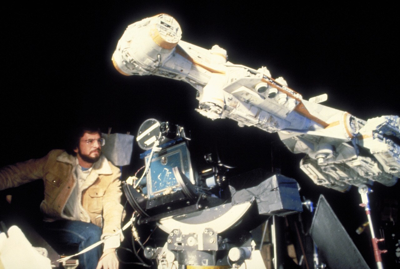 A blockade runner being set up for Return of the Jedi filming
