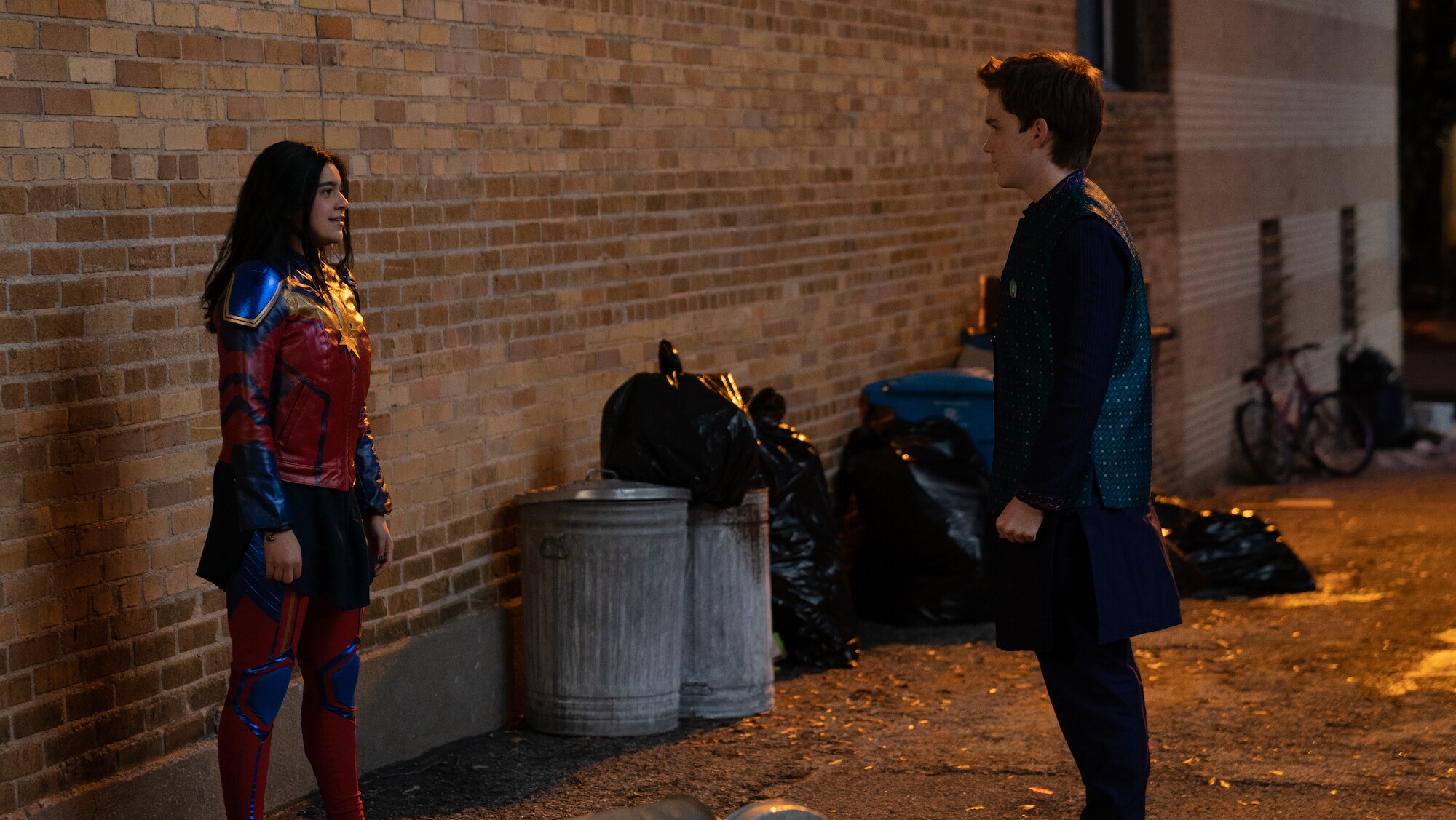 (L-R): Iman Vellani as Ms. Marvel/Kamala Khan and Matthew Lintz as Bruno in Marvel Studios' MS. MARVEL, exclusively on Disney+. Photo by Daniel McFadden. ©Marvel Studios 2022. All Rights Reserved.