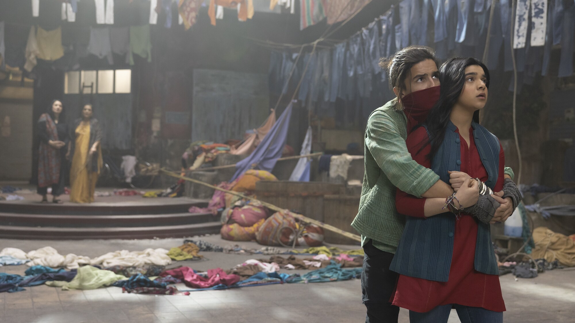 (L-R): Iman Vellani as Ms. Marvel/Kamala Khan and Aramis Knight as Red Dagger/Kareem in Marvel Studios' MS. MARVEL, exclusively on Disney+. Photo by Patrick Brown. ©Marvel Studios 2022. All Rights Reserved.