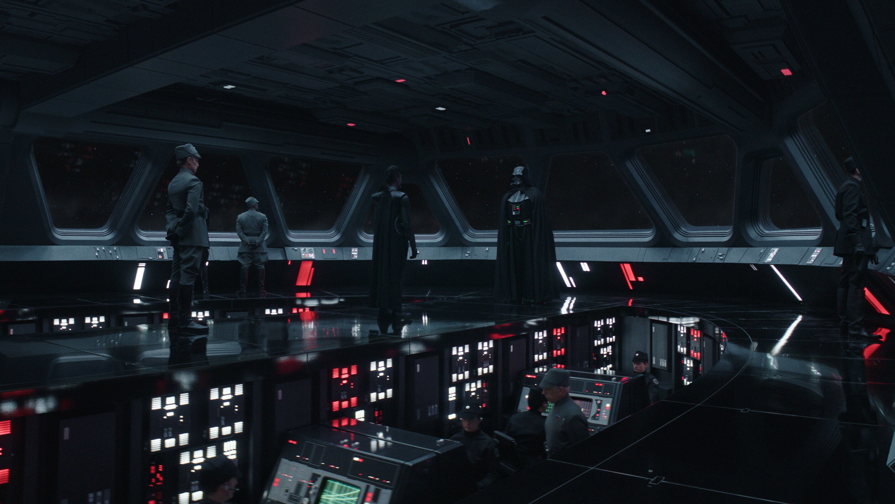 (Center, L-R): Reva (Moses Ingram) and Darth Vader (Hayden Christensen) in a scene from Lucasfilm's OBI-WAN KENOBI, exclusively on Disney+. © 2022 Lucasfilm Ltd. & ™. All Rights Reserved.