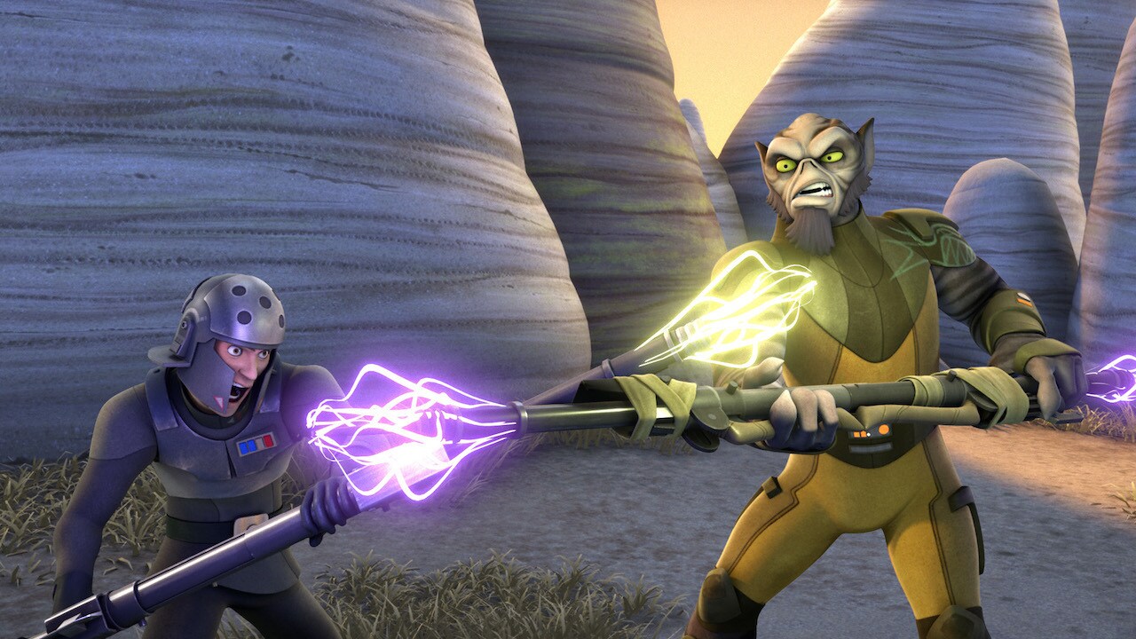 Agent Kallus and Zeb duel.