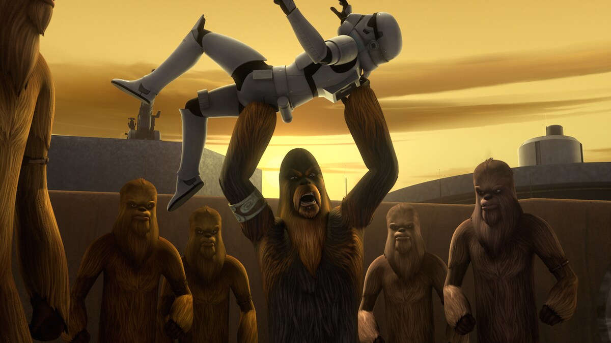 Wookiee slaves rebelling against the Empire on Kessel