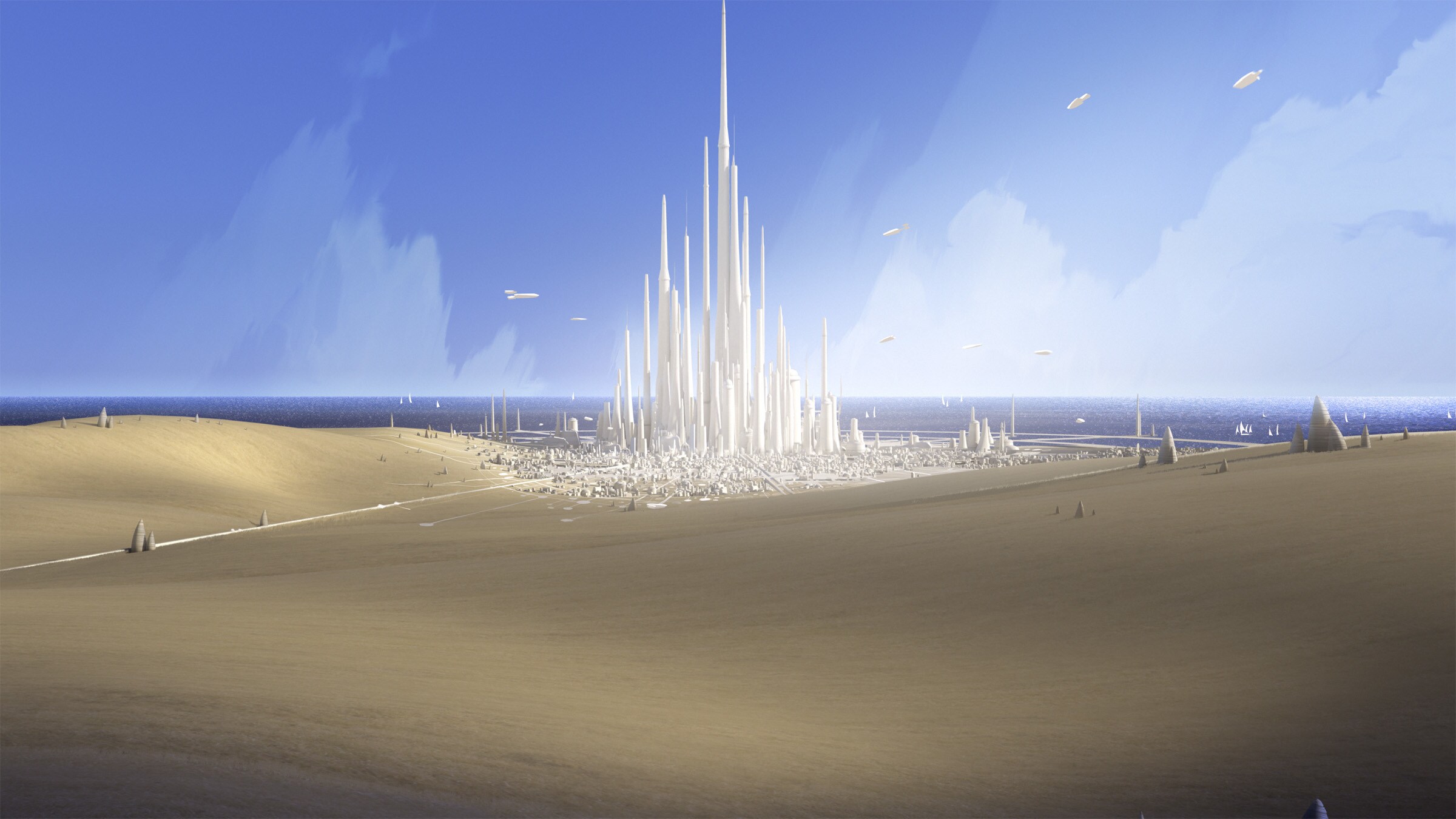 Ezra’s vision shows Capital City in an idealized state, prior to its “modernization” by the Empire.