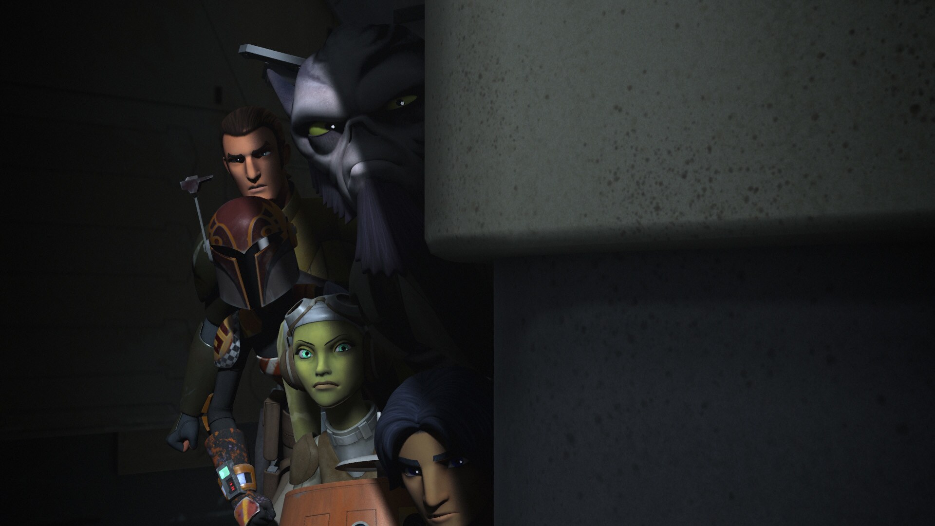 The Padawan doesn't quite say, but the team watches as Imperials move them out of a cargo contain...