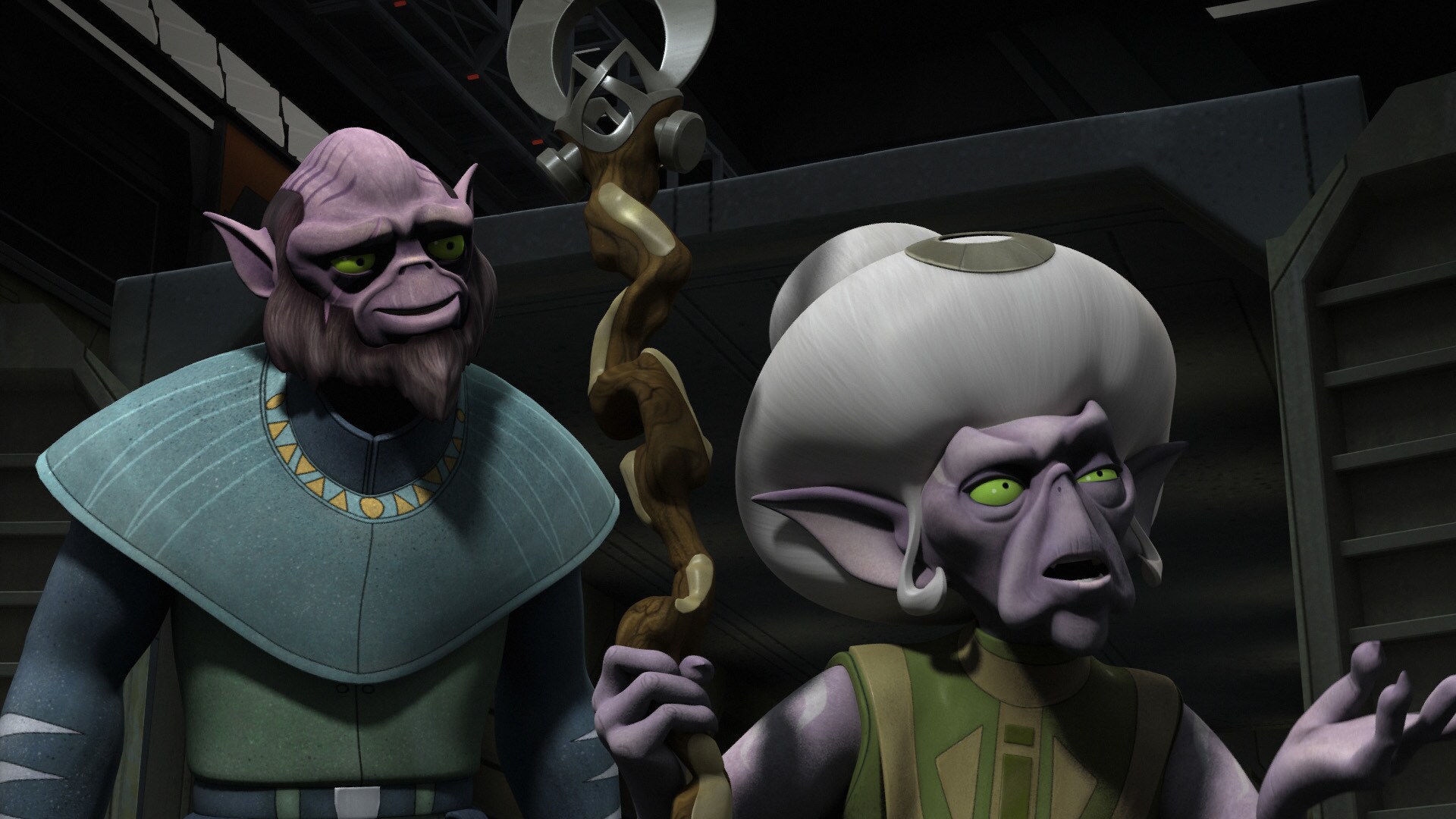 The refugees, meanwhile, know Zeb. "Captain Orrelios!" the male says. They bow in respect. Zeb sa...