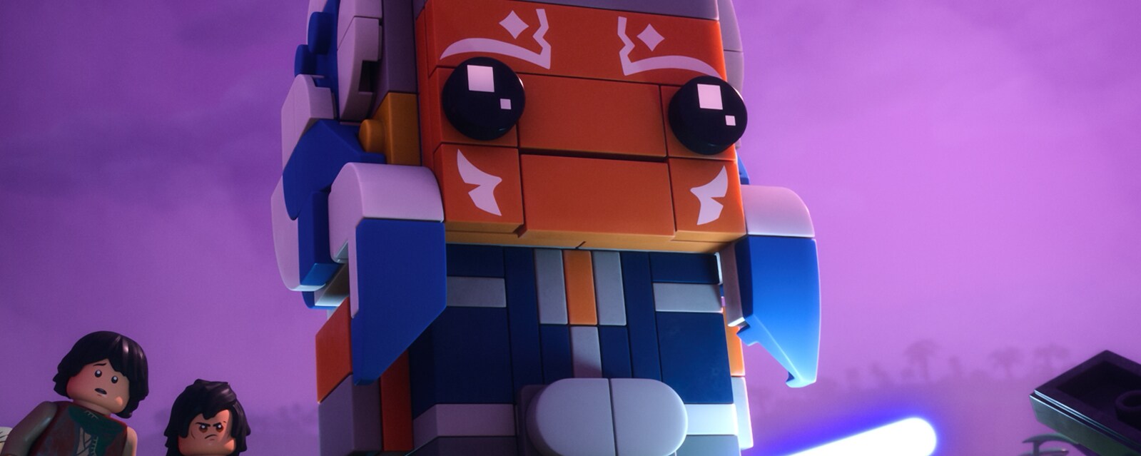 (L-R) Sig Greebling (Gaten Matarazzo), Dev Greebling (Tony Revolori), are rescued by Ahsoka Tano (Ashley Eckstein) in a scene from LEGO Star Wars: Rebuild the Galaxy - Pieces of the Past.