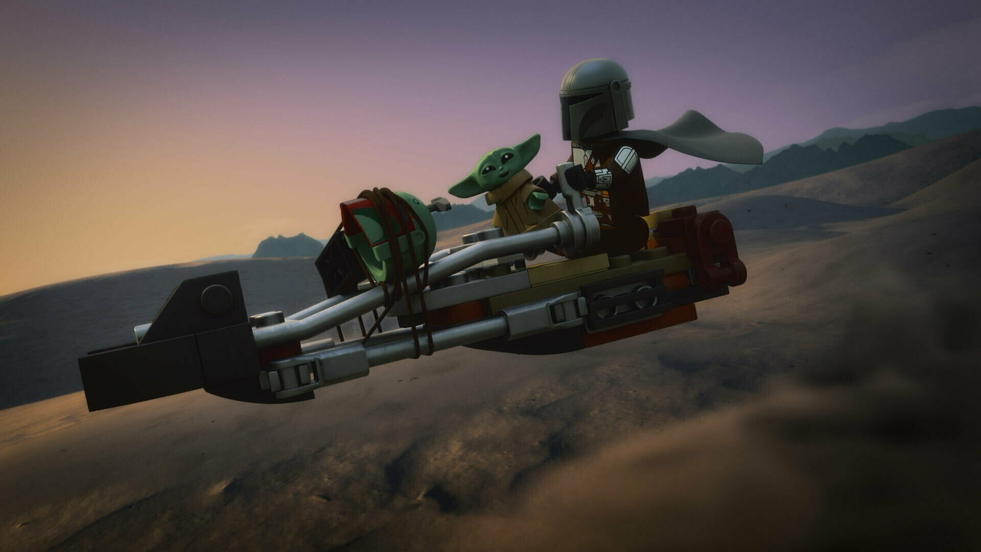 Grogu and The Mandalorian in the LEGO Star Wars: The Mandalorian trailer.