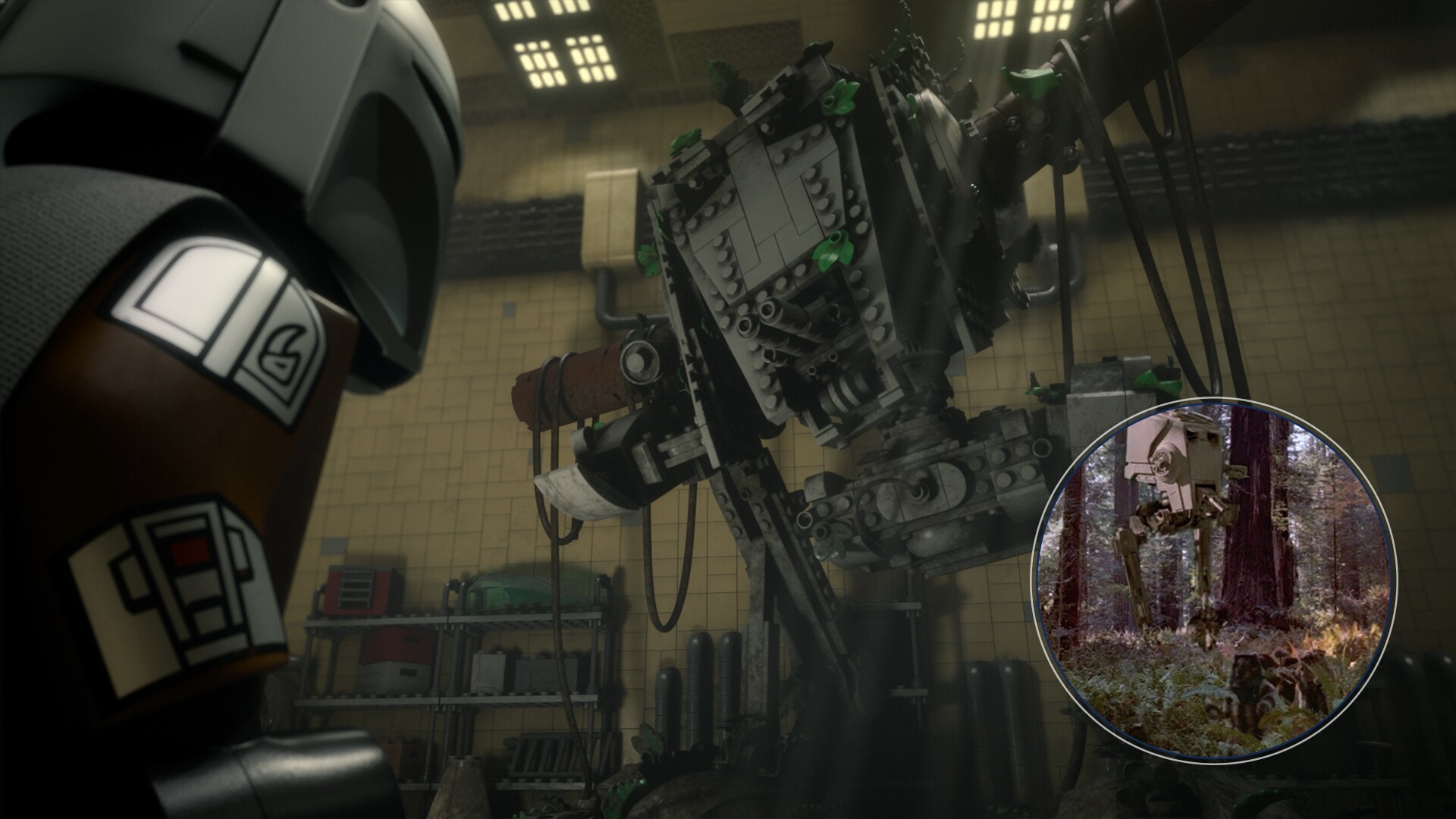 This scout walker is a match for the AT-ST impaled during the Battle of Endor in Star Wars: Return of the Jedi.