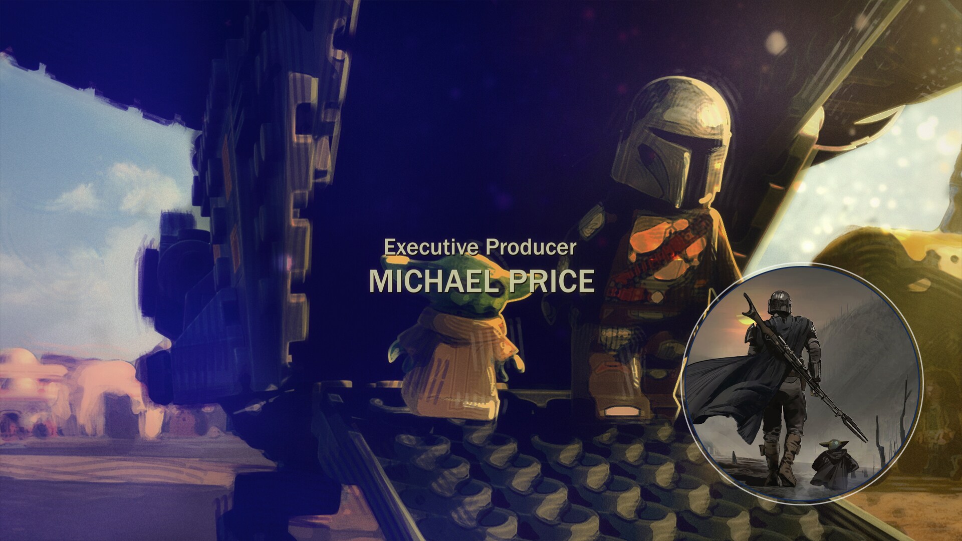 The credits for the special play over illustrations in the style of concept art, an ode to the original end credits for The Mandalorian series.