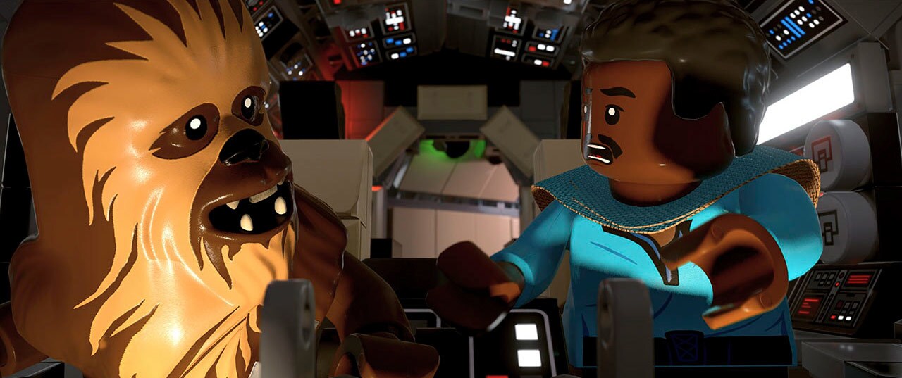 Gameplay of Lando and Chewie in the Falcon in LEGO Star Wars: The Skywalker Saga