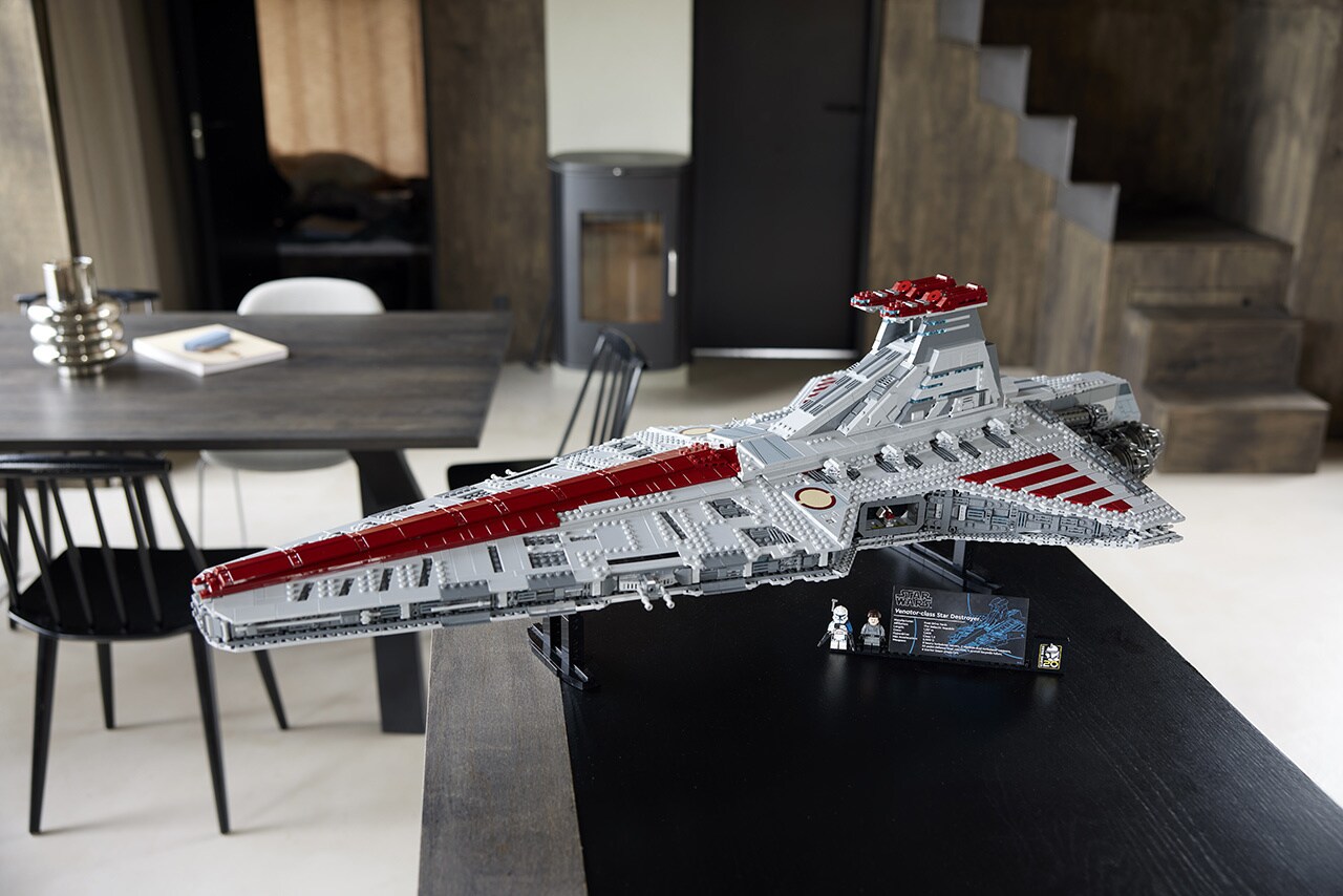 The LEGO Star Wars UCS Venator-Class Republic Attack Cruiser on a table