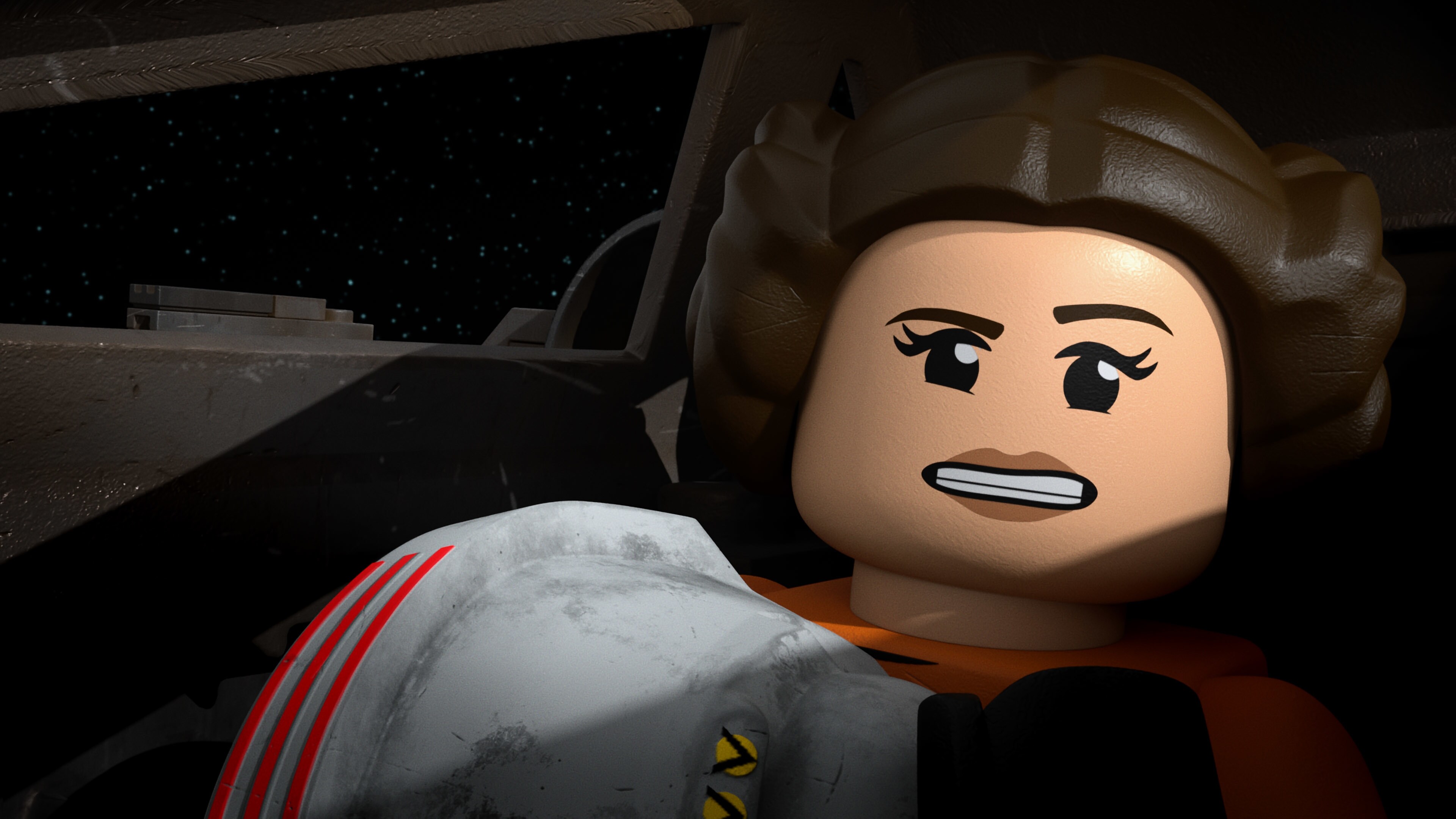 Princess Leia dons a flight suit and takes charge in an important battle in the tale of "The Wookiee's Paw" in LEGO STAR WARS TERRIFYING TALES exclusively on Disney+. ©2021 Lucasfilm Ltd. & TM. All Rights Reserved.