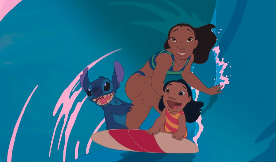 Nani, Lilo and Stitch go surfing in Lilo and Stitch