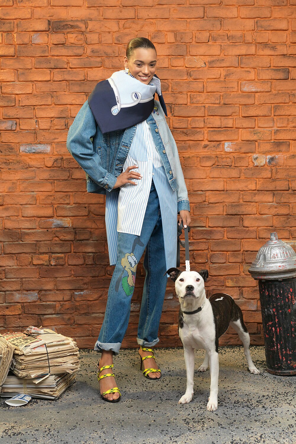 Fabien Montique sporting MONSE fashion, accompanied by a rescue dog 