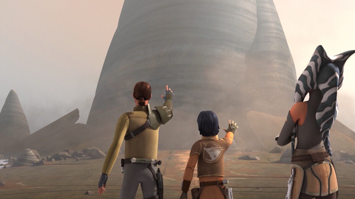 Kanan Jarrus and Ezra Bridger working together to open the Lothal Jedi Temple