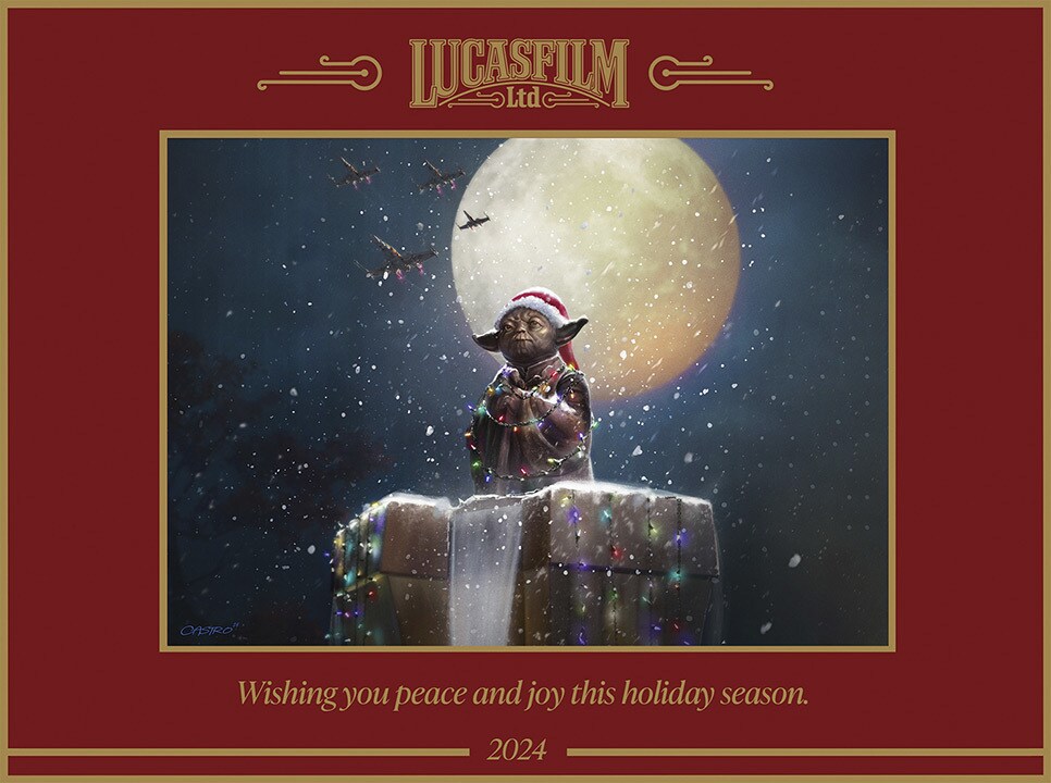 Lucasfilm's 2024 holiday card by Artist Chelsea Castro.