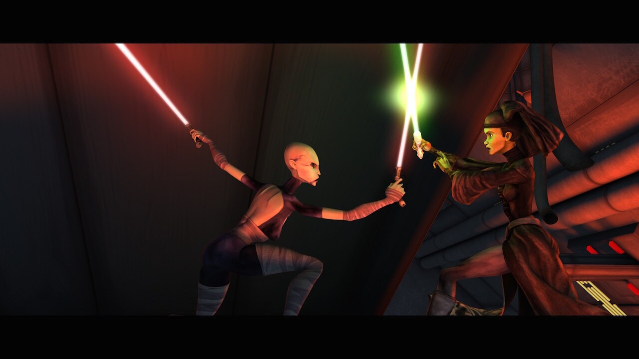 Despite her injury, Luminara was confident that she could defeat Ventress, dismissing her fightin...