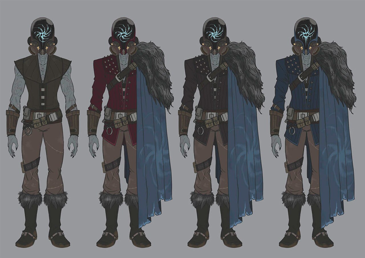 Marchion Ro in a line-up of varying ensembles concept art