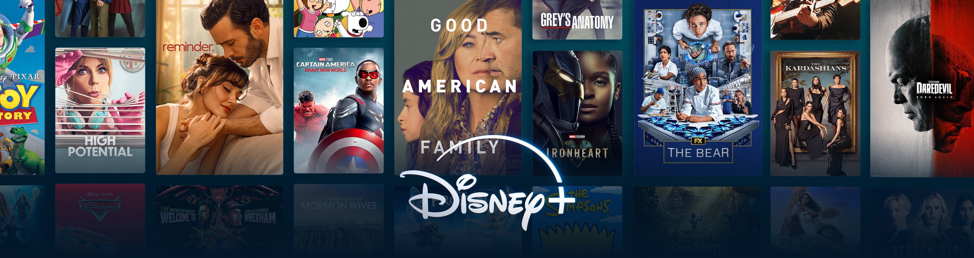 Tiles showing a large selection of content available on Disney+