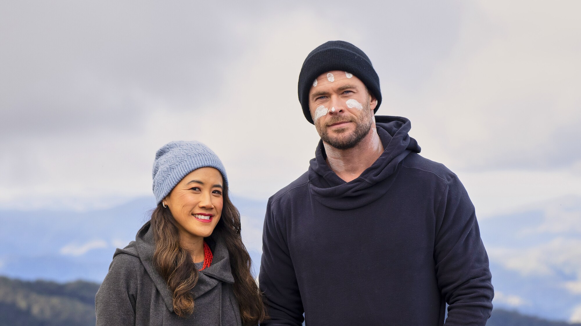 Chris Hemsworth and Sharon Shah pose for a portrait. (National Geographic for Disney+/Craig Parry)