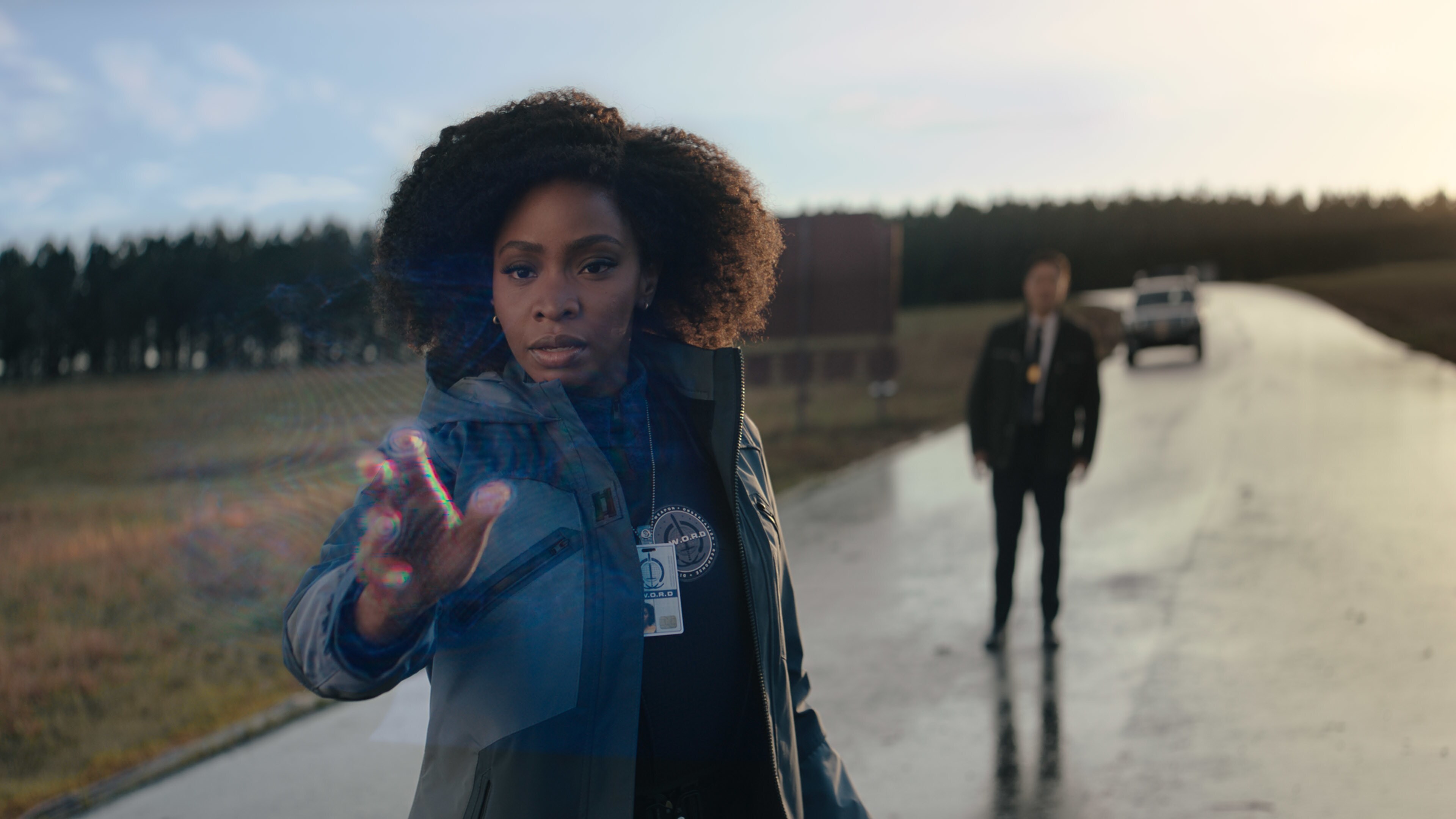 (L-R): Teyonah Parris as Monica Rambeau and Randall Park as Jimmy Woo in Marvel Studios' WANDAVISION exclusively on Disney+. Photo courtesy of Marvel Studios. ©Marvel Studios 2021. All Rights Reserved.