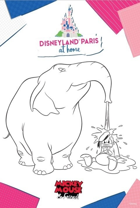 dibujo de elefante mojando al pato Donald