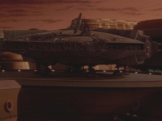 "You know, that ship's saved my life quite a few times. She's the fastest hunk of junk in the galaxy!" 