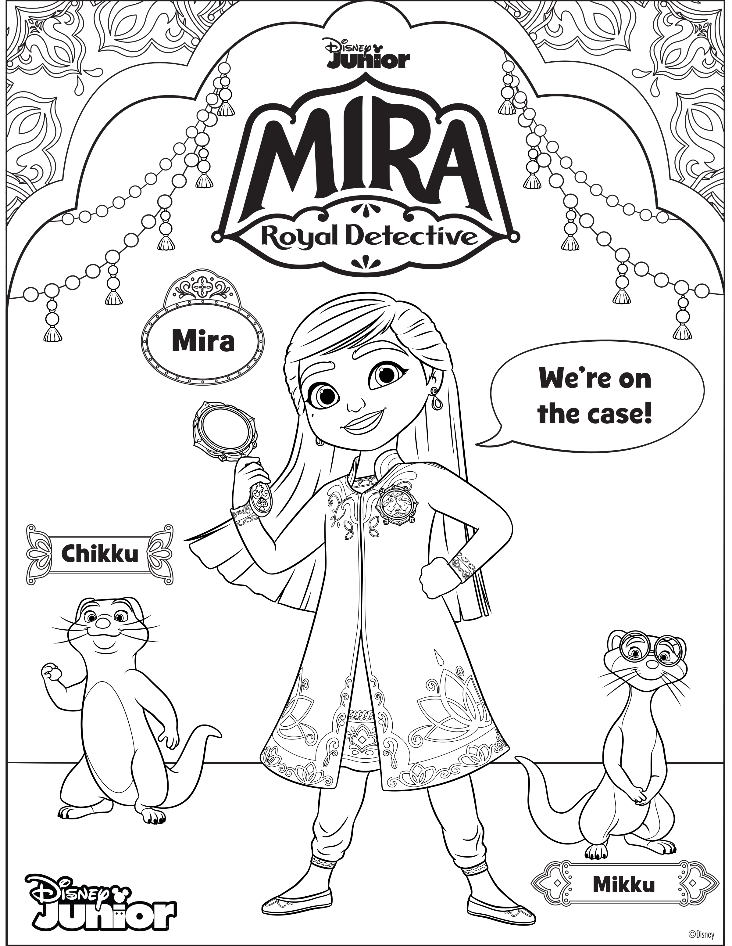 Mira, Chikku, and Mikku coloring sheet